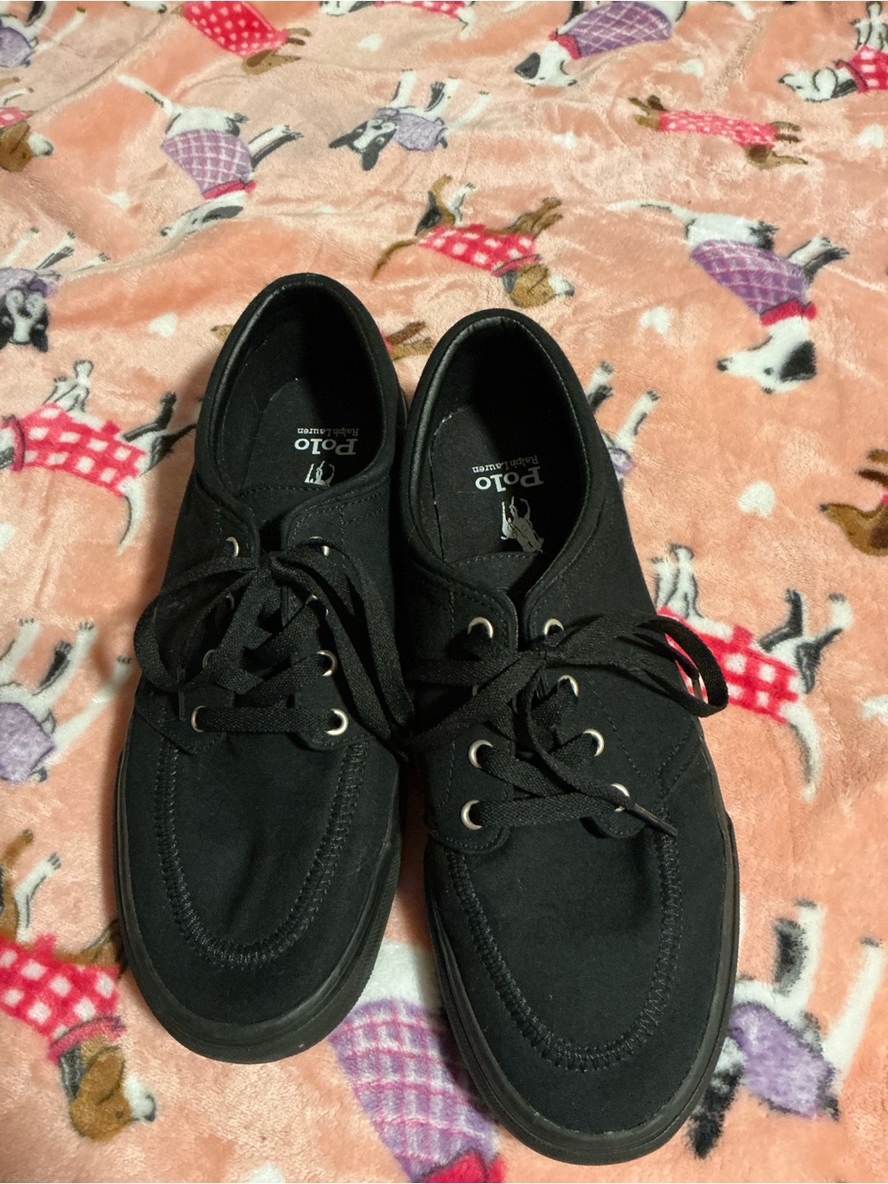 Polo by Ralph Lauren Black Canvas Boat Shoes Lace-Up